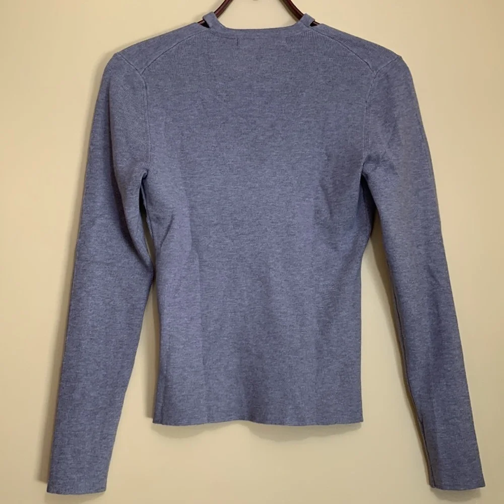 Olivaceous Gray Long Sleeve Light Ribbed Tight Knit Soft V-Neck Choker Sweater S - Picture 10 of 13